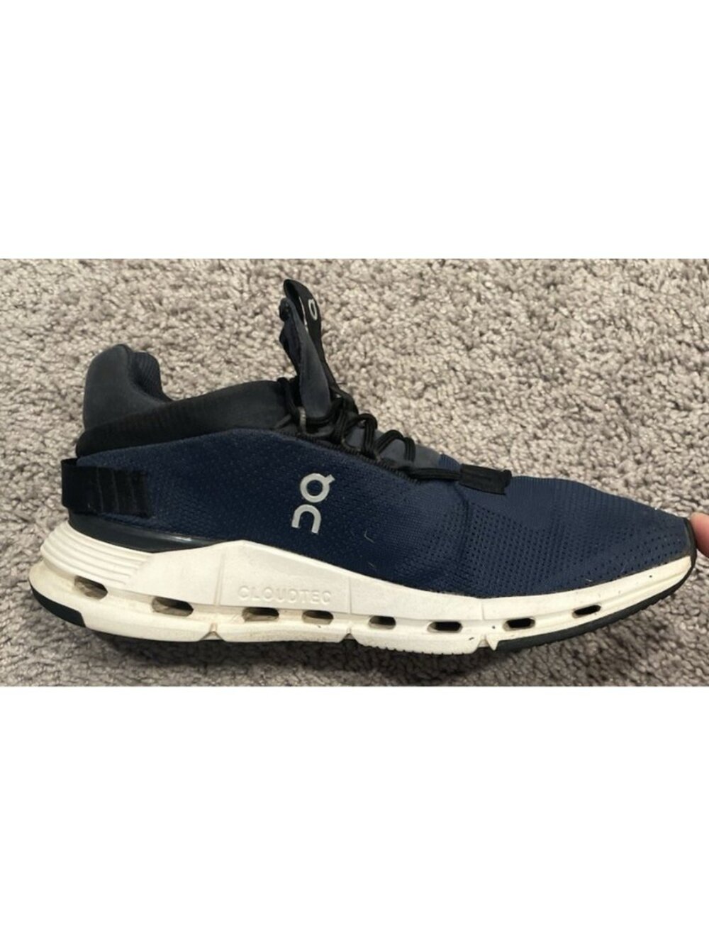 On Cloudnova Womens 9.5 Navy White Running Gym Training Walking Cloudtech Shoes